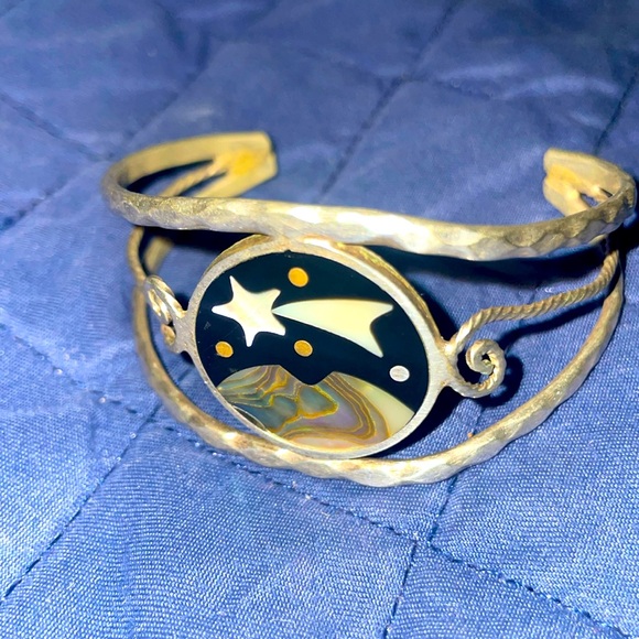 Vintage Taxaco Sterling Bracelet Mother of Pearl inlay - Picture 1 of 5